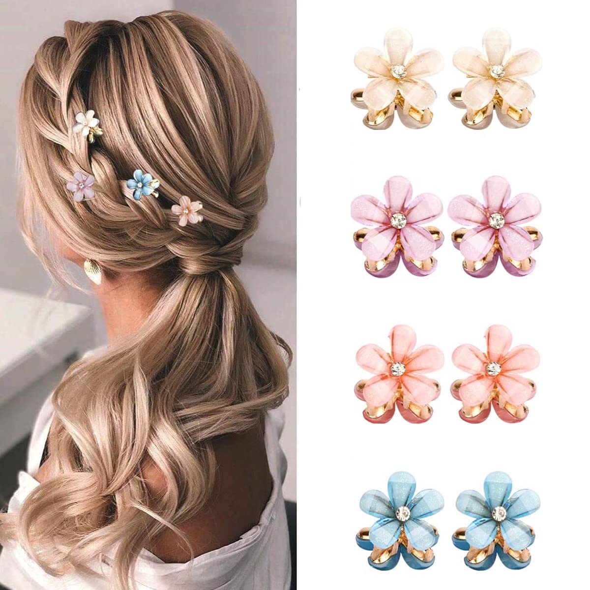 PALAY 8pcs Mini Hair Claw Clips for Women Alloy Resin Flower Claw Hair Clips for Girls Floral Rhinestone Bangs Clips Decorative Hair Accessories PALAY 8pcs Mini Hair Claw Clips for Women Alloy Resin Flower Claw Hair Clips for Girls Floral Rhinestone Bangs Clips Decorative Hair Accessories